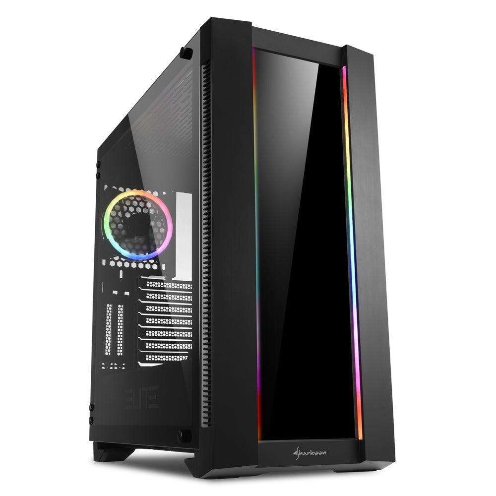 Elite Shark CA200G Midi Tower Kabinet (Sort, Glas) - Stilfuldt design!