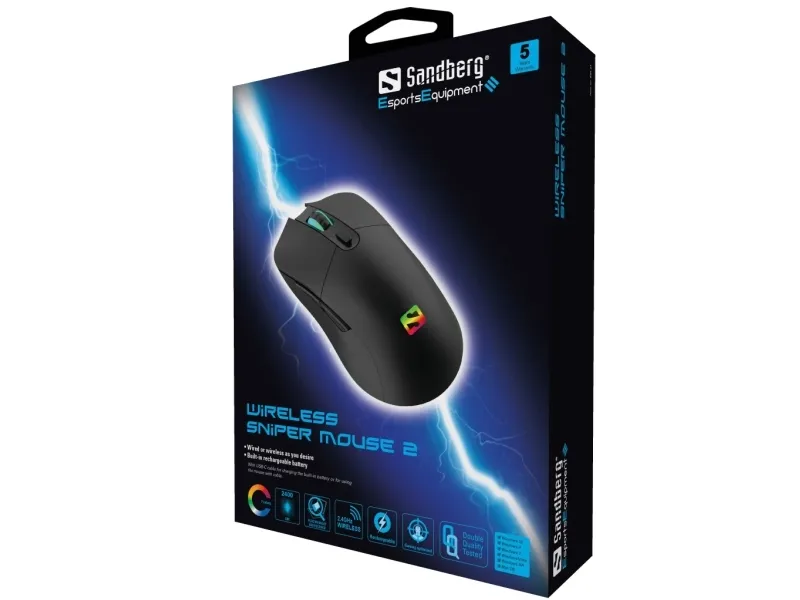 Sniper 2   Mus   Ergonomisk   Højrevendt   Optisk   7 Knapper   Trådløs (usb)   Sort Sandberg