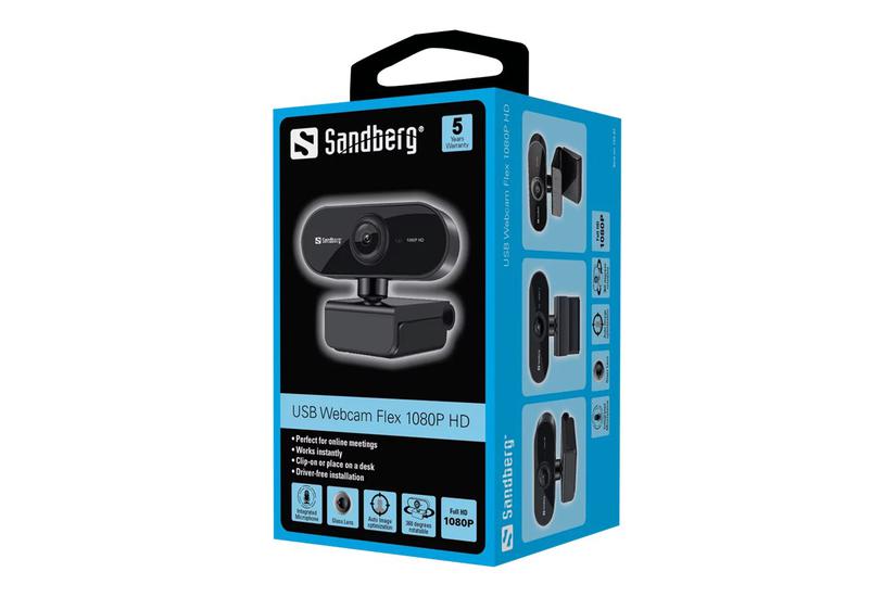 Usb Webcam Flex   Webcam   Farve   2 Mp   1920 X 1080   1080p   Fast Brændvidde   Audio   Usb 2.0 Sandberg